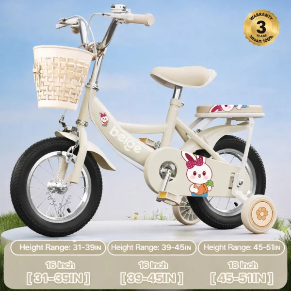 Kids Vintage Look Bicycle with Basket & Training Wheels