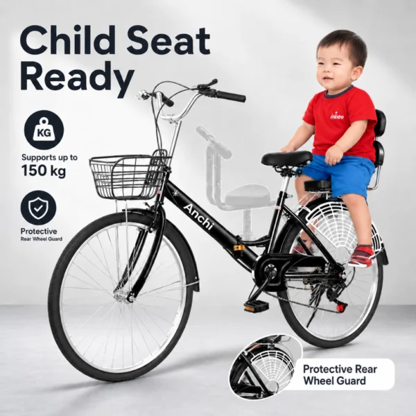 my-11134207-820l6-mplyxe0hcwel7c 7 Speed Folding Bicycle with Front Basket & Rear Seat