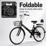 7 Speed Folding Bicycle with Front Basket & Rear Seat