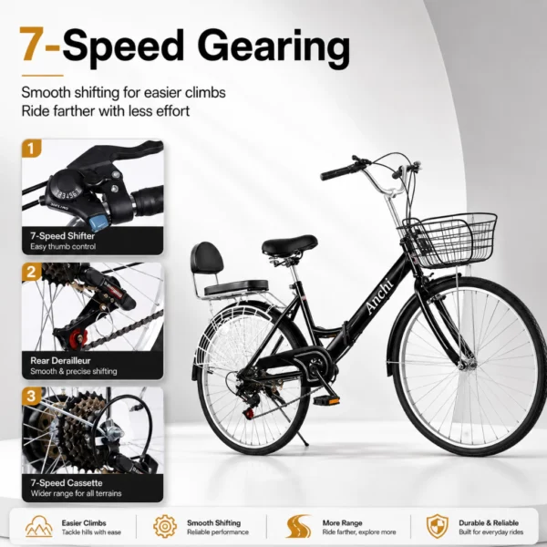 my-11134207-820lc-mplyx4molibl4f 7 Speed Folding Bicycle with Front Basket & Rear Seat