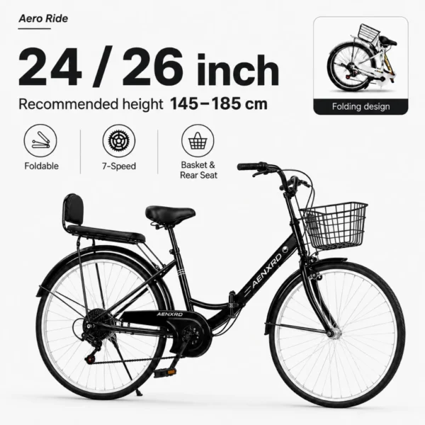 my-11134207-820lc-mq8ibdlnyhhp71 7 Speed Folding Bicycle with Front Basket & Rear Seat