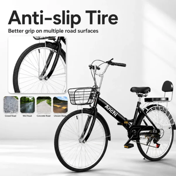 my-11134207-820ld-mplyx7fp9szx9e 7 Speed Folding Bicycle with Front Basket & Rear Seat