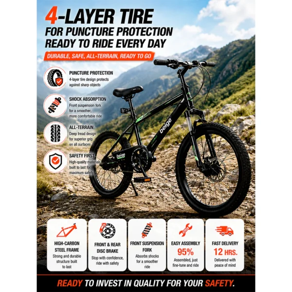 Kids Mountain Bike with Front Suspension & Disc Brakes