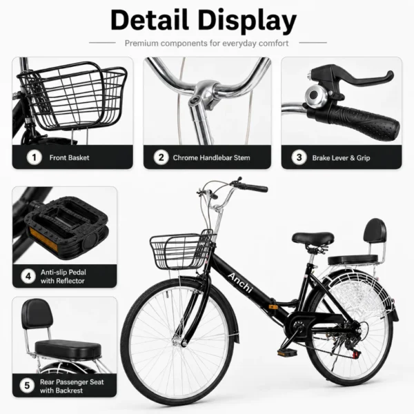 my-11134207-820le-mplyxbykt2xb89 7 Speed Folding Bicycle with Front Basket & Rear Seat